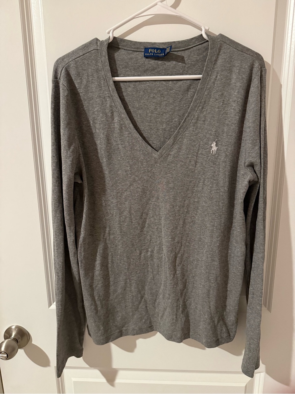 Polo by Ralph Lauren Gray V-Neck Long Sleeve Tee